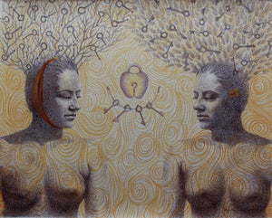 Nude mixed media painting titled 'Bilateral', 26x31 inches, by artist Mansi Sagar on Canvas