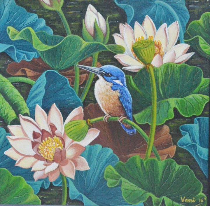 Bird In Lotus Pond 7 Painting by Vani Chawla | ArtZolo.com