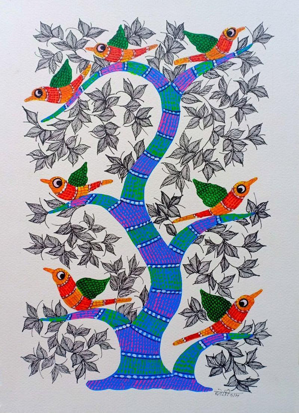 Birds 1 Traditional Art by Choti Gond Artist | ArtZolo.com