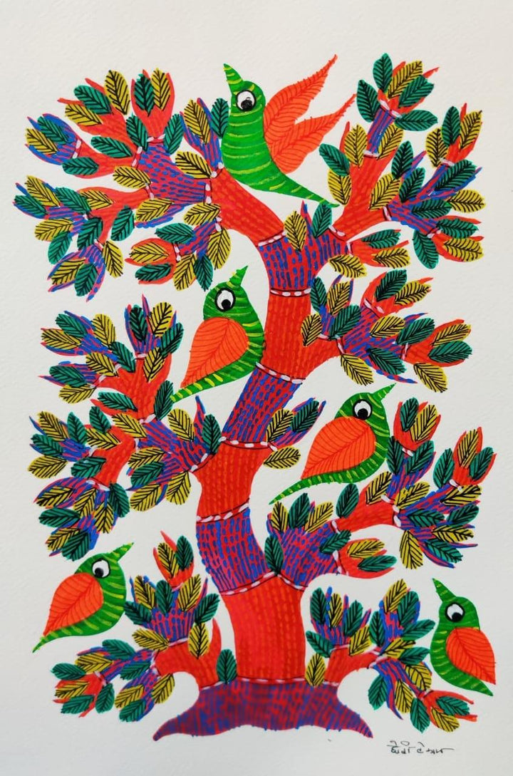 Birds 10 Traditional Art by Choti Gond Artist | ArtZolo.com
