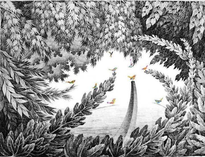 Birds On The Branches Ii Drawing by Umakant Kanade | ArtZolo.com