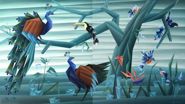 Birds Paradise ( Diptych ) Painting by Nirakar Chowdhury | ArtZolo.com