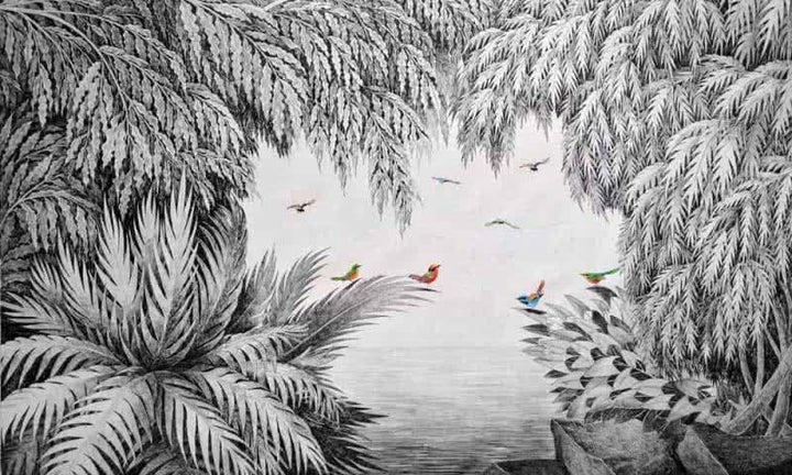 Birds Under The Tree Ii Drawing by Umakant Kanade | ArtZolo.com