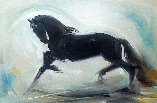 Black Horse Painting by D Tiroumale | ArtZolo.com