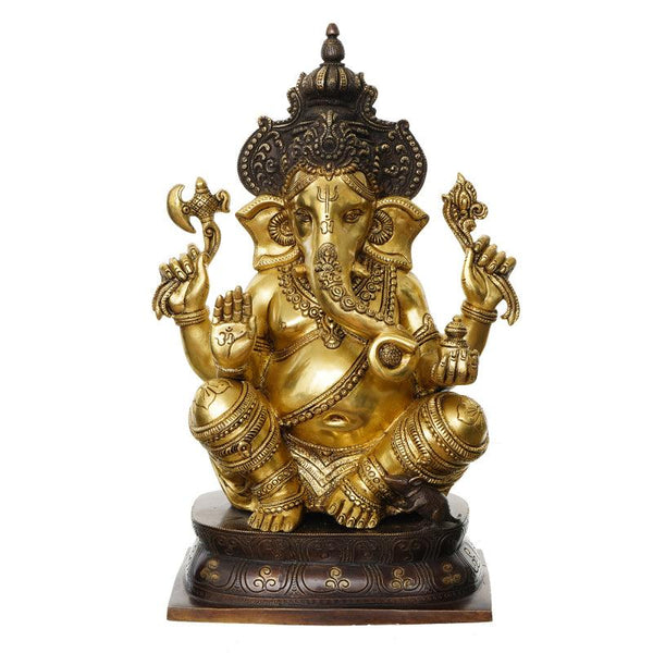 Blessing Lord Ganesha With Mukhut Handicraft by Brass Handicrafts | ArtZolo.com
