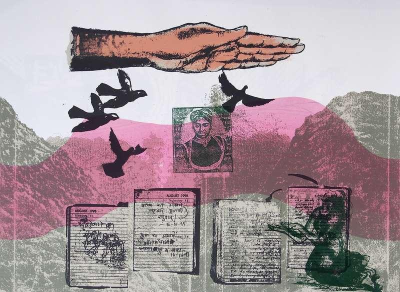 contemporary printmaking titled 'Blessings', 15x20 inches, by artist Sunil Darji on Paper