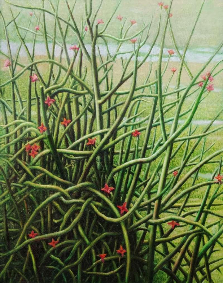 Blooming Cactus Painting by Arabinda Mukherjee | ArtZolo.com