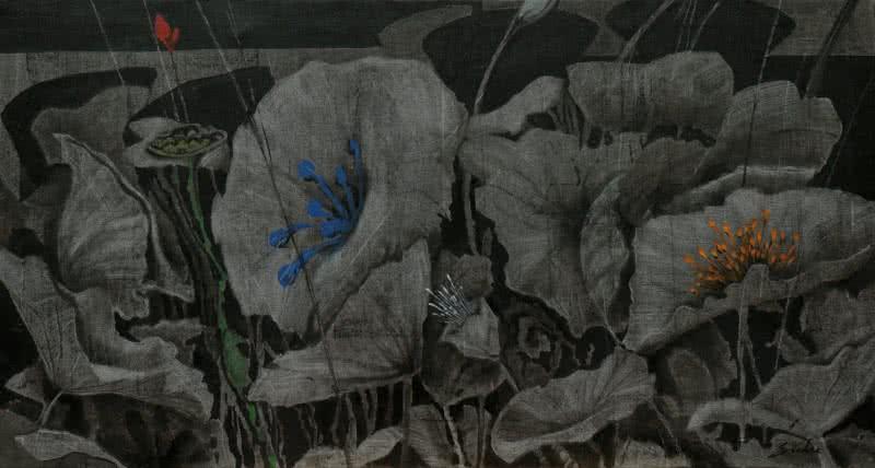 Nature acrylic painting titled 'Blossom 2', 26x48 inches, by artist Sulakshana Dharmadhikari on Canvas