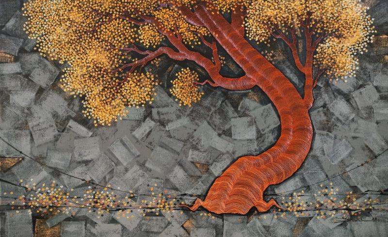 Nature acrylic painting titled 'Blossom', 30x48 inches, by artist Rahul Dangat on Canvas