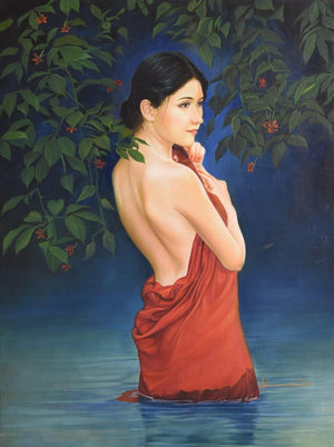 Figurative oil painting titled 'Blossom', 48x36 inches, by artist Kamal Rao on Canvas