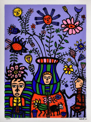 Figurative reverse serigraph painting titled 'Blossom', 32x24 inches, by artist Madhvi Parekh on Acrylic