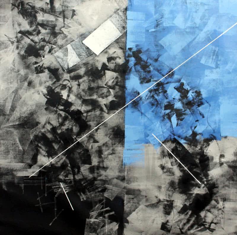 Abstract oil painting titled 'Blue Abstract', 40x40 inches, by artist Sudhir Talmale on Canvas