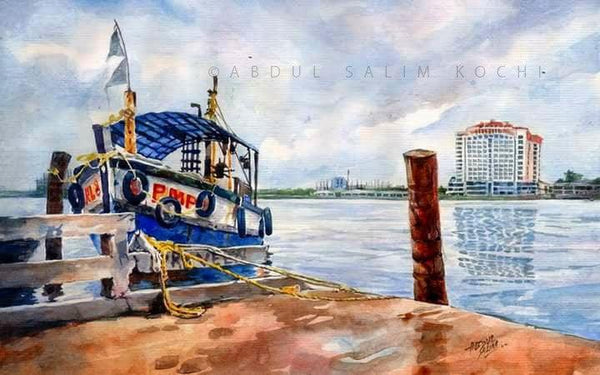Blue Boat Painting by Abdul Salim | ArtZolo.com