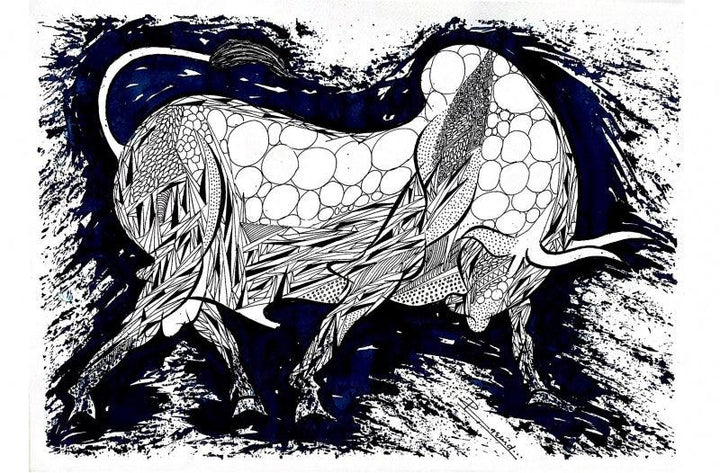 Blue Bull Series 10 Drawing by Rashid Ahamad | ArtZolo.com