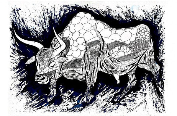 Blue Bull Series 3 Drawing by Rashid Ahamad | ArtZolo.com