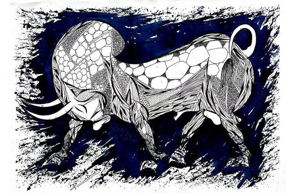 Blue Bull Series 7 Drawing by Rashid Ahamad | ArtZolo.com