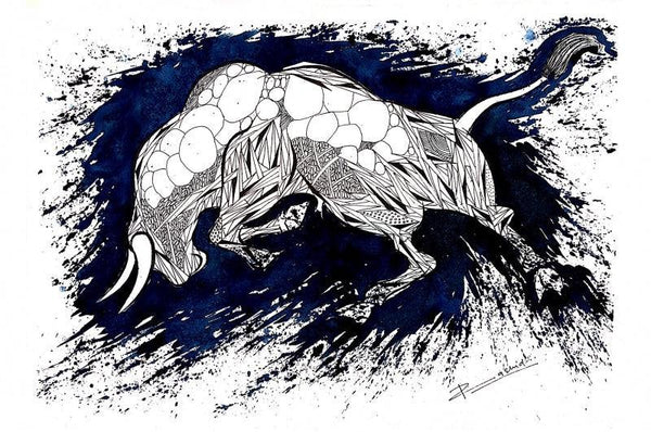 Blue Bull Series 8 Drawing by Rashid Ahamad | ArtZolo.com