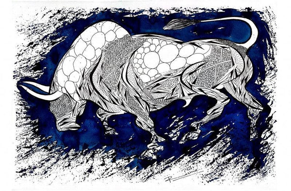 Blue Bull Series 9 Drawing by Rashid Ahamad | ArtZolo.com