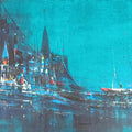 Cityscape acrylic painting titled 'Blue City', 48x24 inches, by artist Dnyaneshwar Dhavale on Canvas