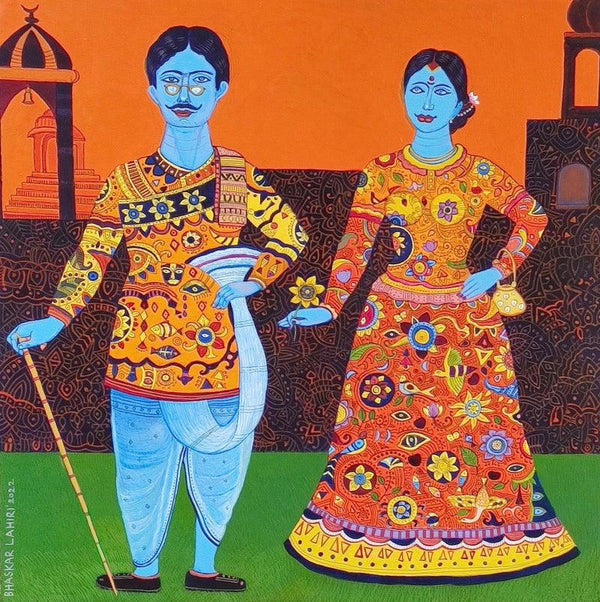 Blue Couple Painting by Bhaskar Lahiri | ArtZolo.com