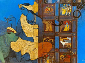 Figurative acrylic painting titled 'Blue Door 2', 36x48 inches, by artist Siddharth Shingade on Canvas