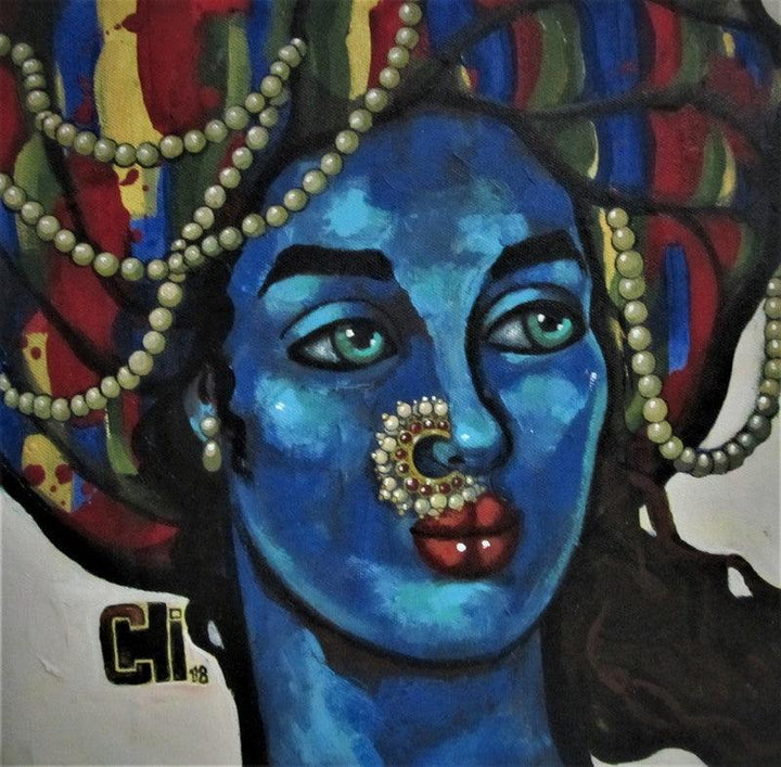 Blue Girl With A Nose Ring 2 Painting by Suruchi Jamkar | ArtZolo.com