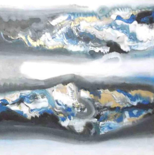 Blue Horizontal Abstract Painting by Deepak Guddadakeri | ArtZolo.com