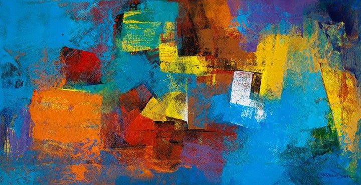 Blue Horizontal Abstract Painting by Siddhesh Rane | ArtZolo.com