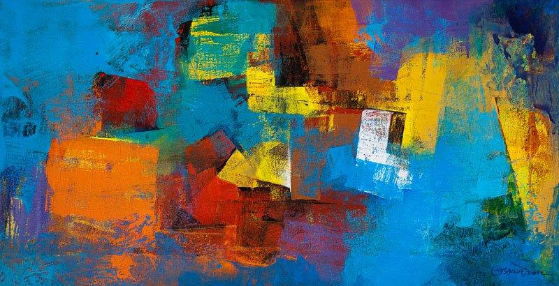 Abstract acrylic painting titled 'Blue Horizontal Abstract', 18x36 inches, by artist Siddhesh Rane on Canvas