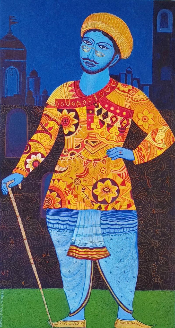 Blue Man Painting by Bhaskar Lahiri | ArtZolo.com