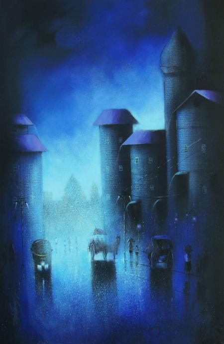 Blue Night Painting by Somnath Bothe | ArtZolo.com
