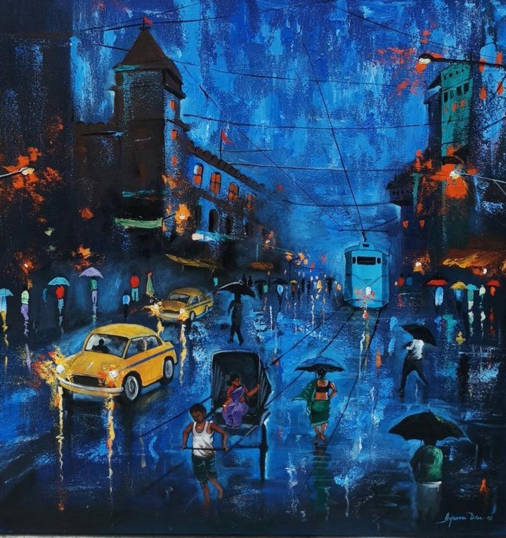 Blue Sky Rainy Day Painting by Arjun Das | ArtZolo.com