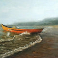 Seascape oil painting titled 'Boat 1', 14x16 inches, by artist Uday Farat on Mount Board
