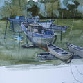 Seascape watercolor painting titled 'Boat 2', 10x14 inches, by artist Sharad Tawade on Paper