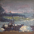 Seascape acrylic painting titled 'Boat 2', 8x8 inches, by artist Shubham Kesur on Canvas
