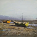Seascape oil painting titled 'Boat 3', 14x16 inches, by artist Uday Farat on Mount Board