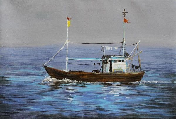 Boat Painting by Chandrashekhar P Aher | ArtZolo.com