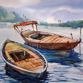 Nature watercolor painting titled 'Boat', 22x15 inches, by artist Prasanta Maiti on Paper