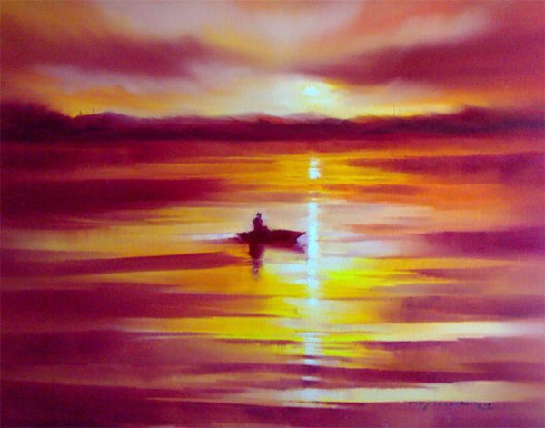 Boat In The Sea Painting by Narayan Shelke | ArtZolo.com