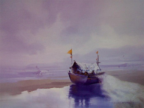 Boat On The Shore I Painting by Narayan Shelke | ArtZolo.com