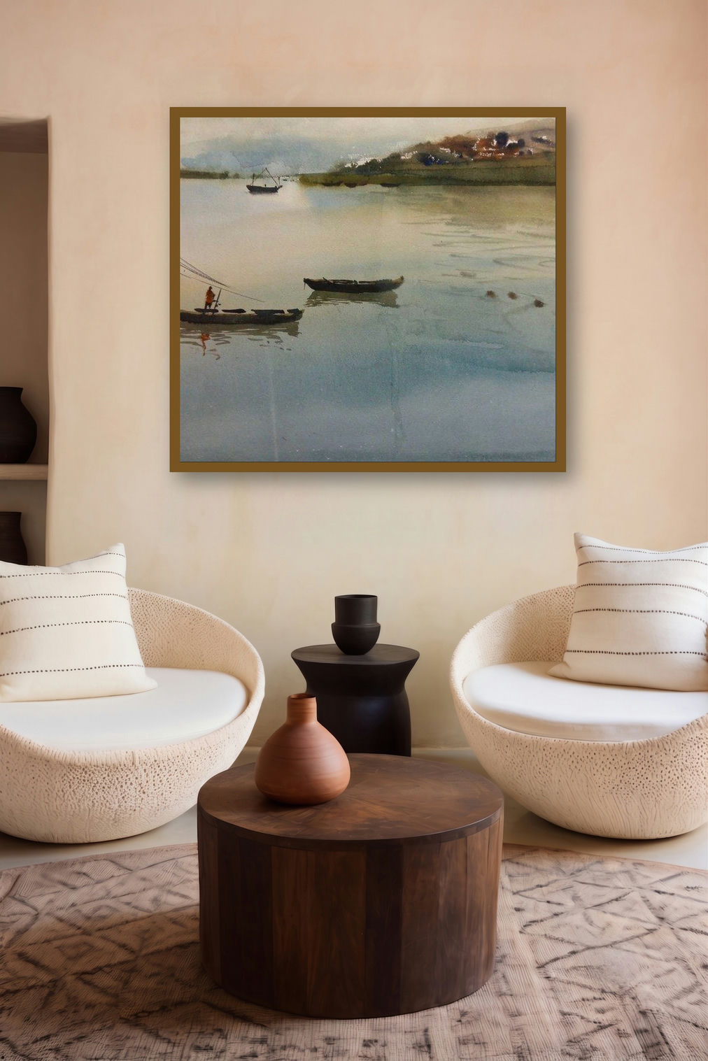 Boats (Distant Sails) by artist Kiran Gunjkar displayed in a Minimalist gallery