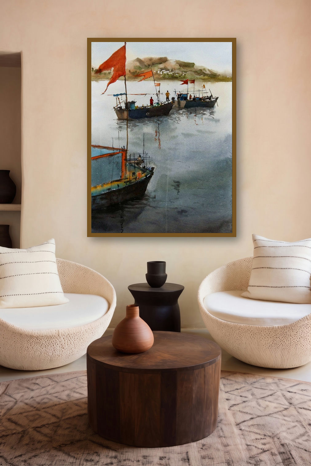 Boats by artist Kiran Gunjkar displayed in a Modern gallery