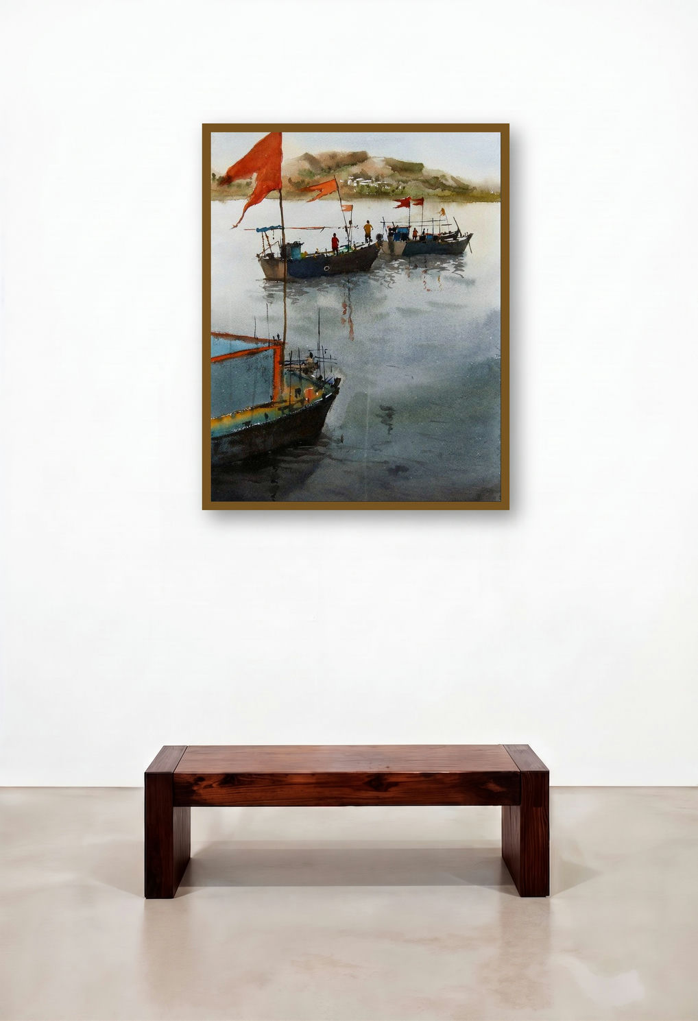 Boats by artist Kiran Gunjkar displayed in a Boutique Hotel Style Reception Area