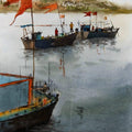 Landscape watercolor painting titled 'Boats', 22x15 inches, by artist Kiran Gunjkar on Handmade Paper