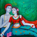 Figurative acrylic painting titled 'Bonding', 24x24 inches, by artist Paramita Chowdhury on Canvas