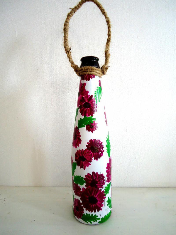 Bottle Planter Magenta Handicraft by Rithika Kumar | ArtZolo.com