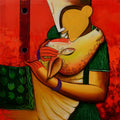 contemporary acrylic painting titled 'Bovine friendship', 23x23 inches, by artist Anupam Pal on canvas