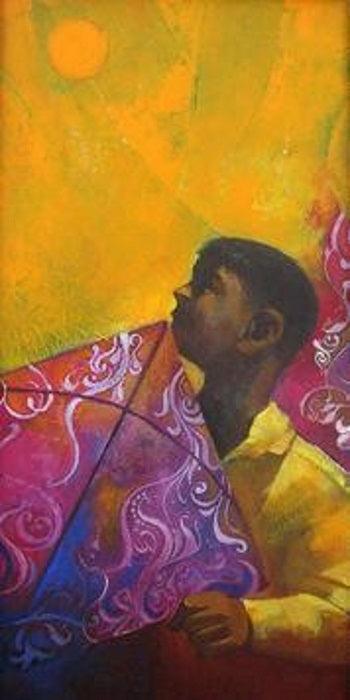 Boy With A Kite Painting by Sachin Akalekar | ArtZolo.com