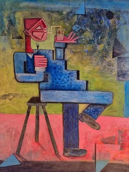 Figurative acrylic painting titled 'Breakfast', 48x36 inches, by artist Amit Rajvanshi on Canvas