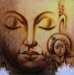 Religious acrylic painting titled 'Buddha 1', 48x48 inches, by artist Prince  Chand on Canvas